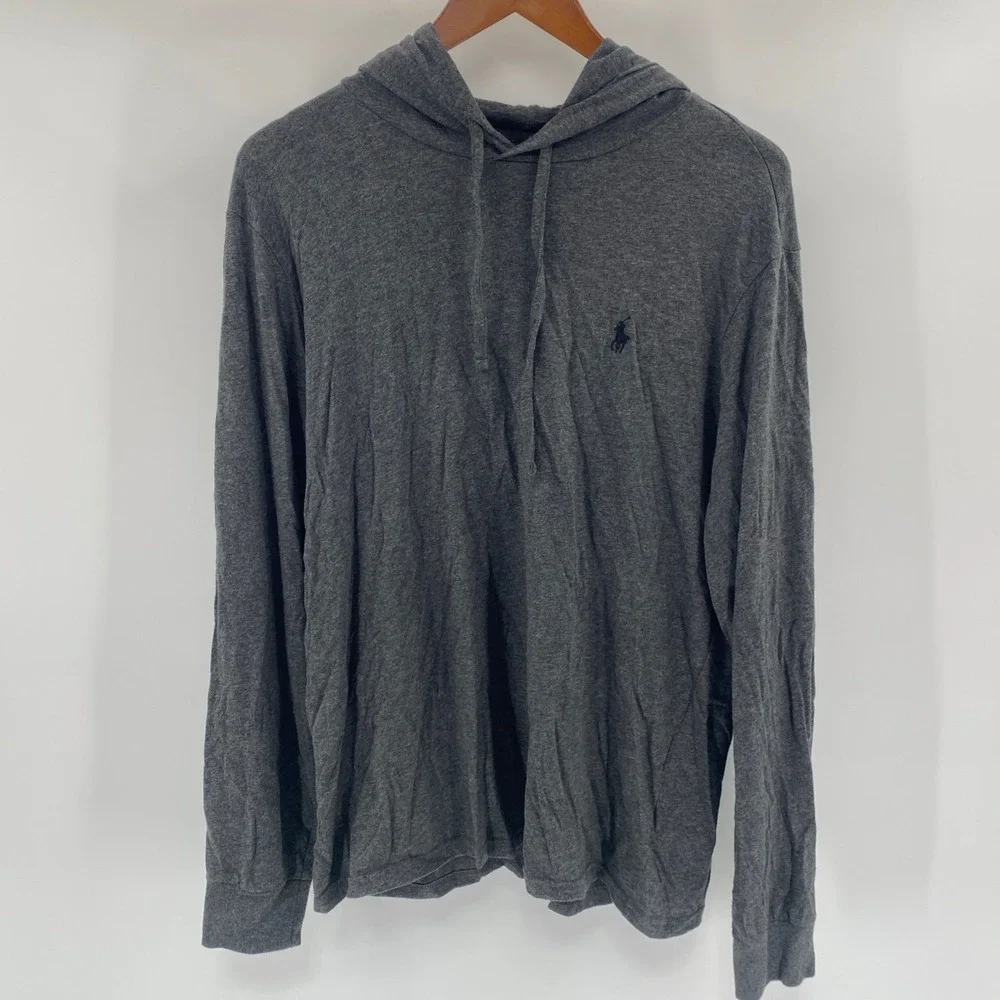 Polo Ralph Lauren Hooded T Shirt Mens Medium Gray Preppy Sporty Streetwear